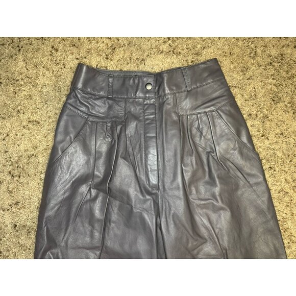 VINTAGE Womens Gray Leather Pants Trousers High Waist Pleated Career Goth 26x29 - Picture 5 of 9